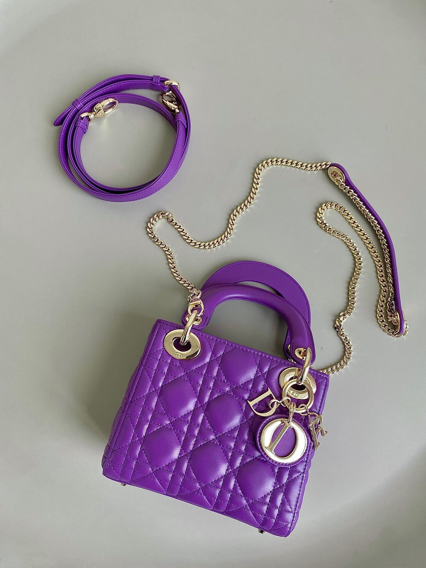 Di*r lady mini super quality women’s handbag purple cowhide 17cm - image 3