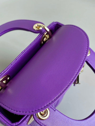 Di*r lady mini super quality women’s handbag purple cowhide 17cm - image 4