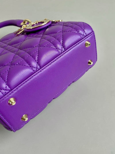 Di*r lady mini super quality women’s handbag purple cowhide 17cm - image 5