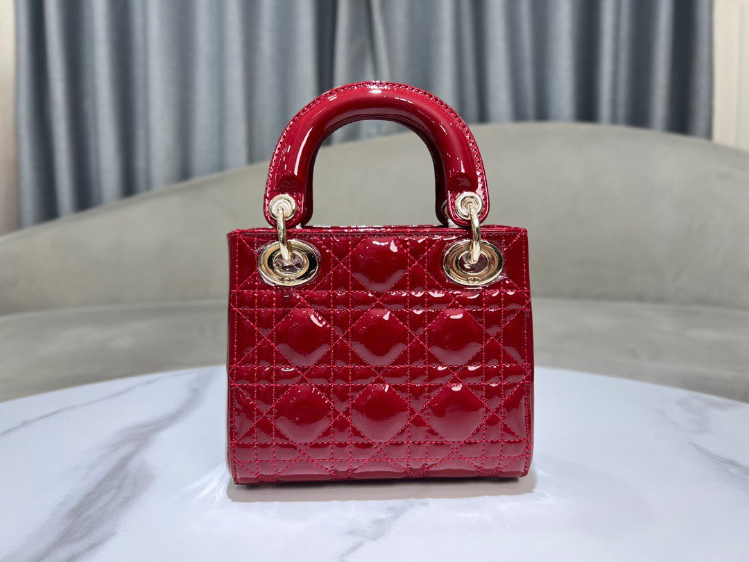 Di*r lady mini super quality women’s handbag, glossy red, 17cm - image 2