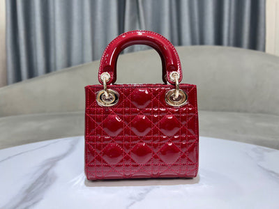Di*r lady mini super quality women’s handbag, glossy red, 17cm - image 2