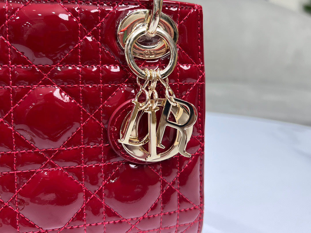 Di*r lady mini super quality women’s handbag, glossy red, 17cm - image 4