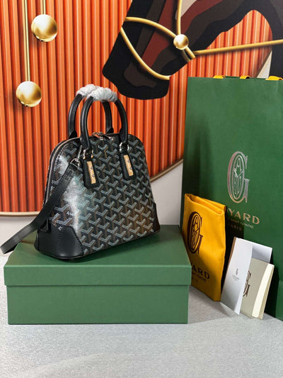 Goya*d alma vedome black replica handbag with fabric wrapped leather strap 24cm - image 4