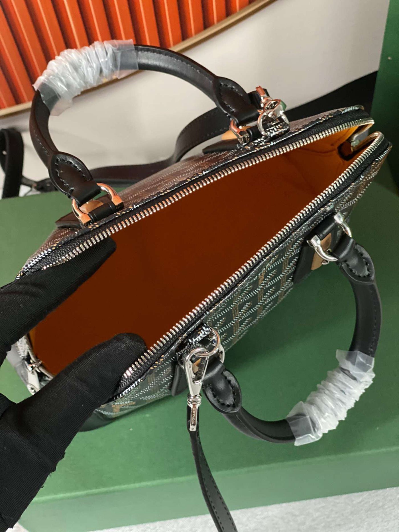 Goya*d alma vedome black replica handbag with fabric wrapped leather strap 24cm - image 6