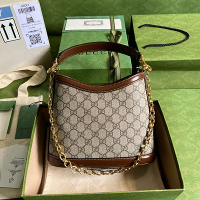 Guc*i handle women’s cowhide handbag with gc like auth logo pattern 25x21cm - image 9