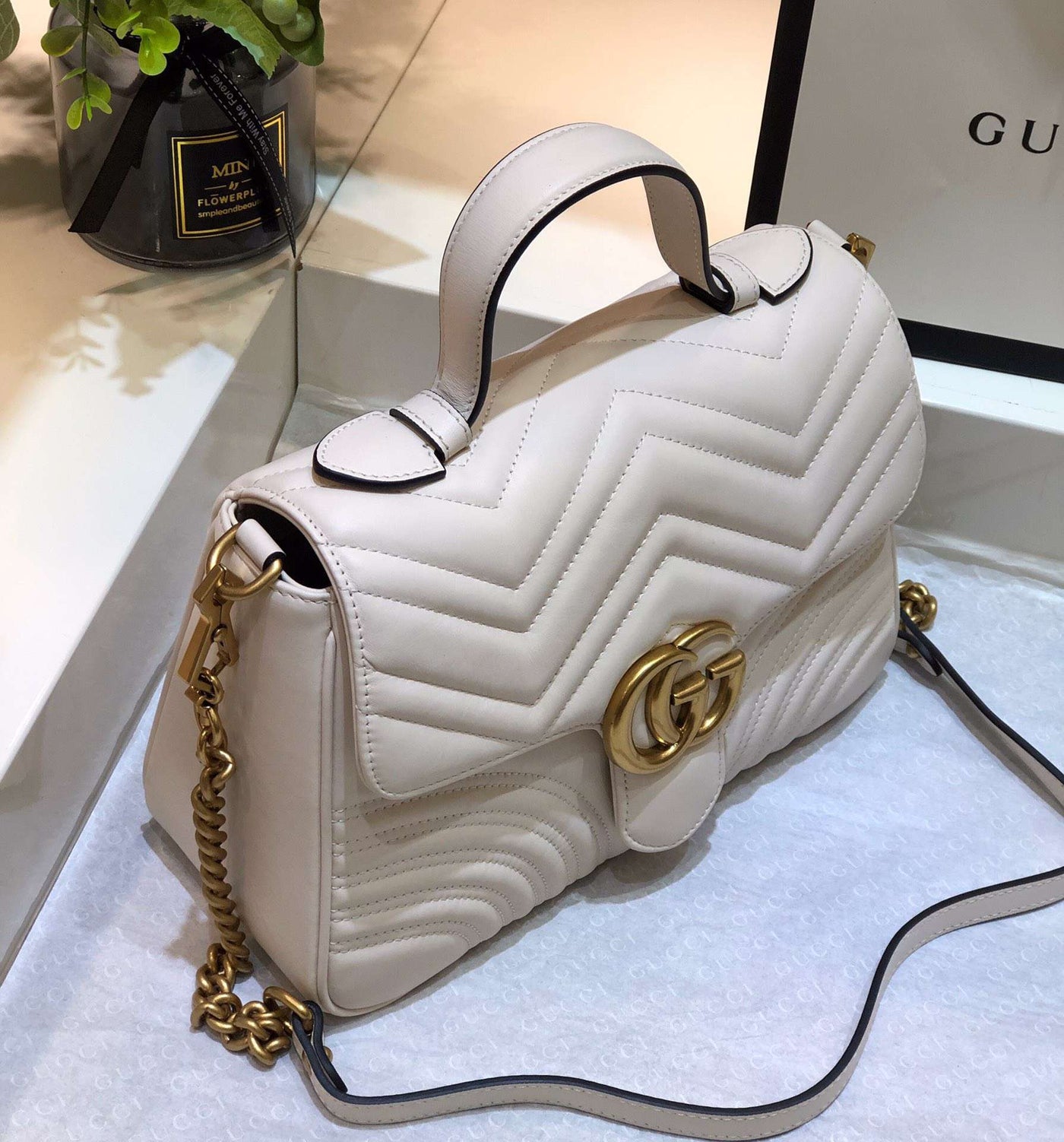 Guc*i marmont top handle rep 11 handbag high quality white 27cm - image 6