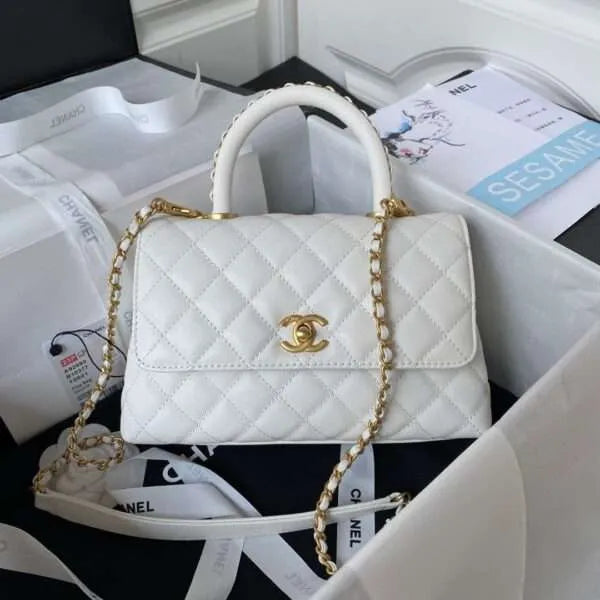 Chan*l coco white woman’s handbags with lock gold 24cm - main image