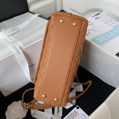 Chan*l coco brown leather with lock gold handbags 24cm - image 2