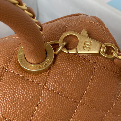 Chan*l coco brown leather with lock gold handbags 24cm - image 3