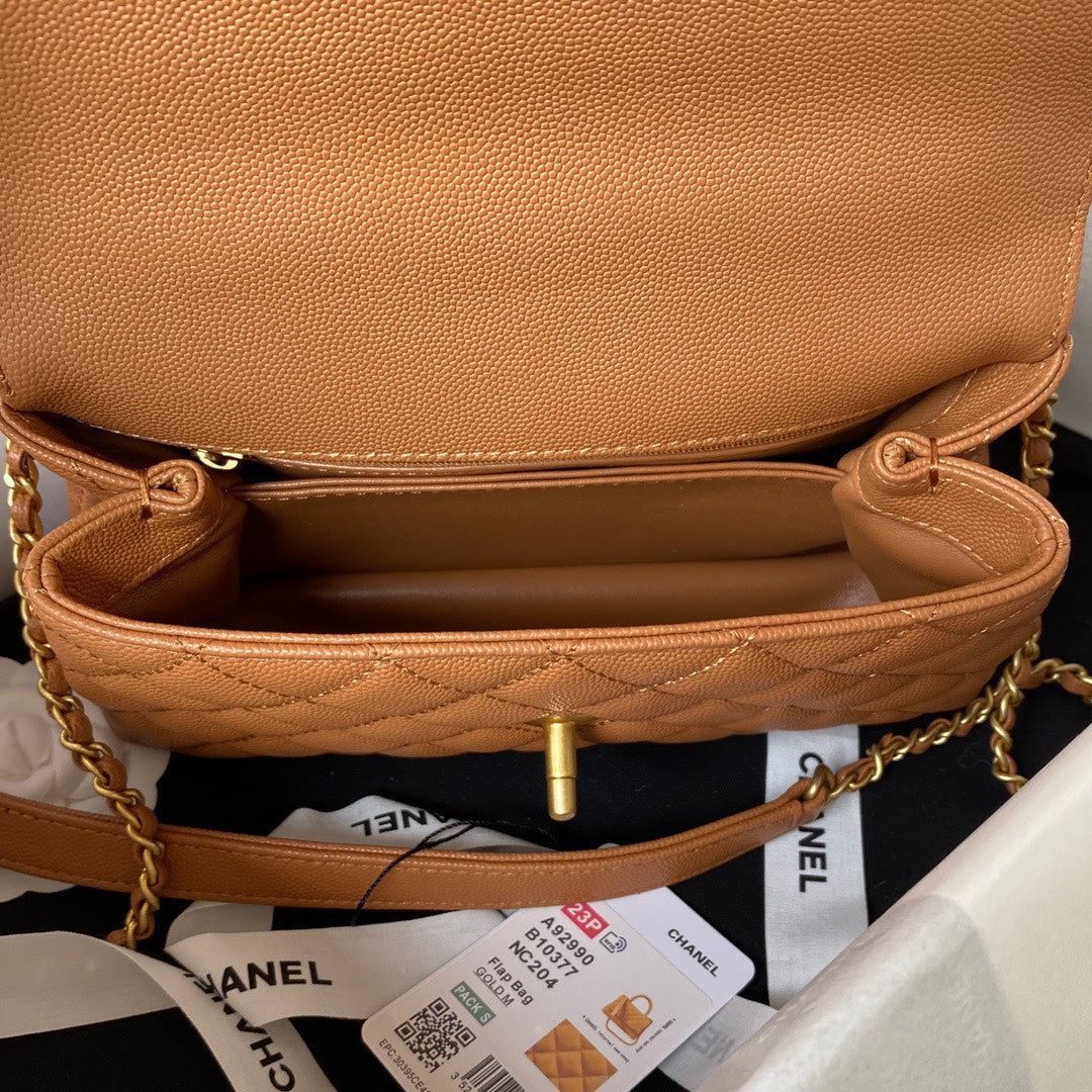 Chan*l coco brown leather with lock gold handbags 24cm - image 5