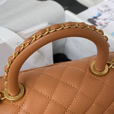 Chan*l coco brown leather with lock gold handbags 24cm - image 6