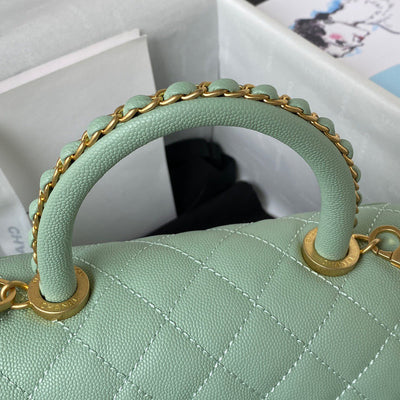 Chan*l coco pastel blue handbags with lock gold 24cm - image 3