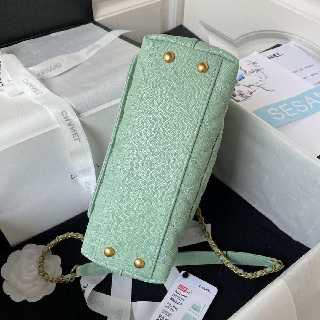 Chan*l coco pastel blue handbags with lock gold 24cm - image 4