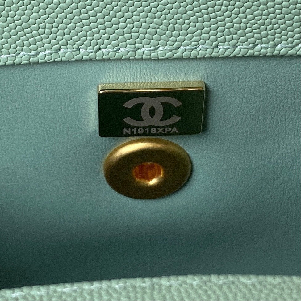Chan*l coco pastel blue handbags with lock gold 24cm - image 5