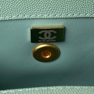 Chan*l coco pastel blue handbags with lock gold 24cm - image 5