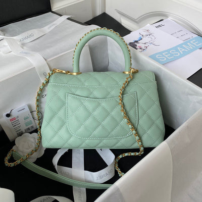 Chan*l coco pastel blue handbags with lock gold 24cm - image 6