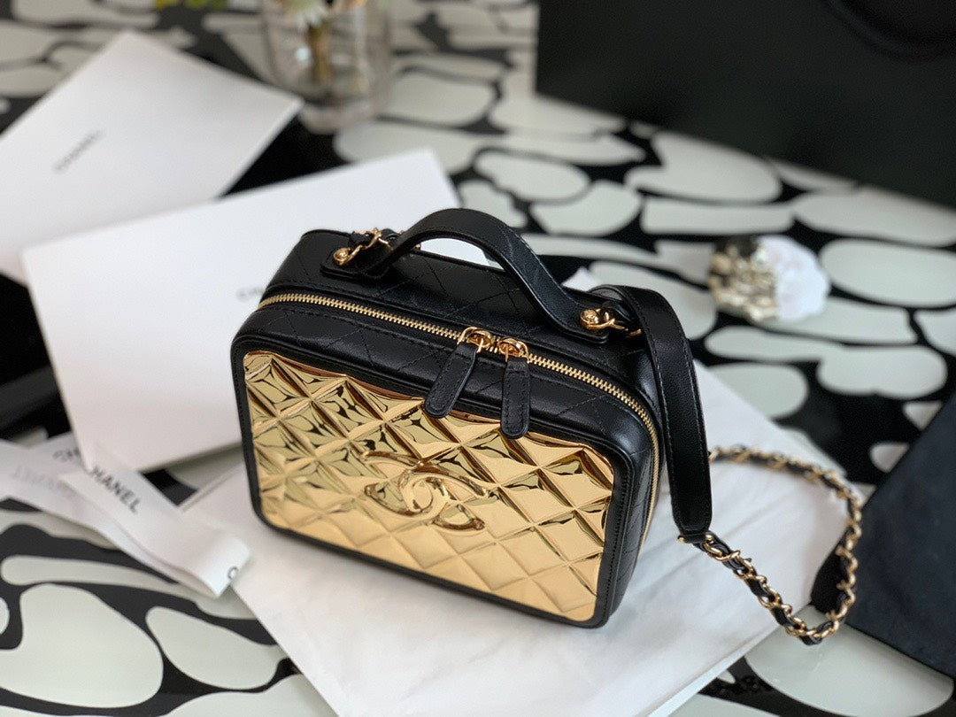 Chan*l vanity case black yellow replica 1:1 box form handbags 19cm - image 7