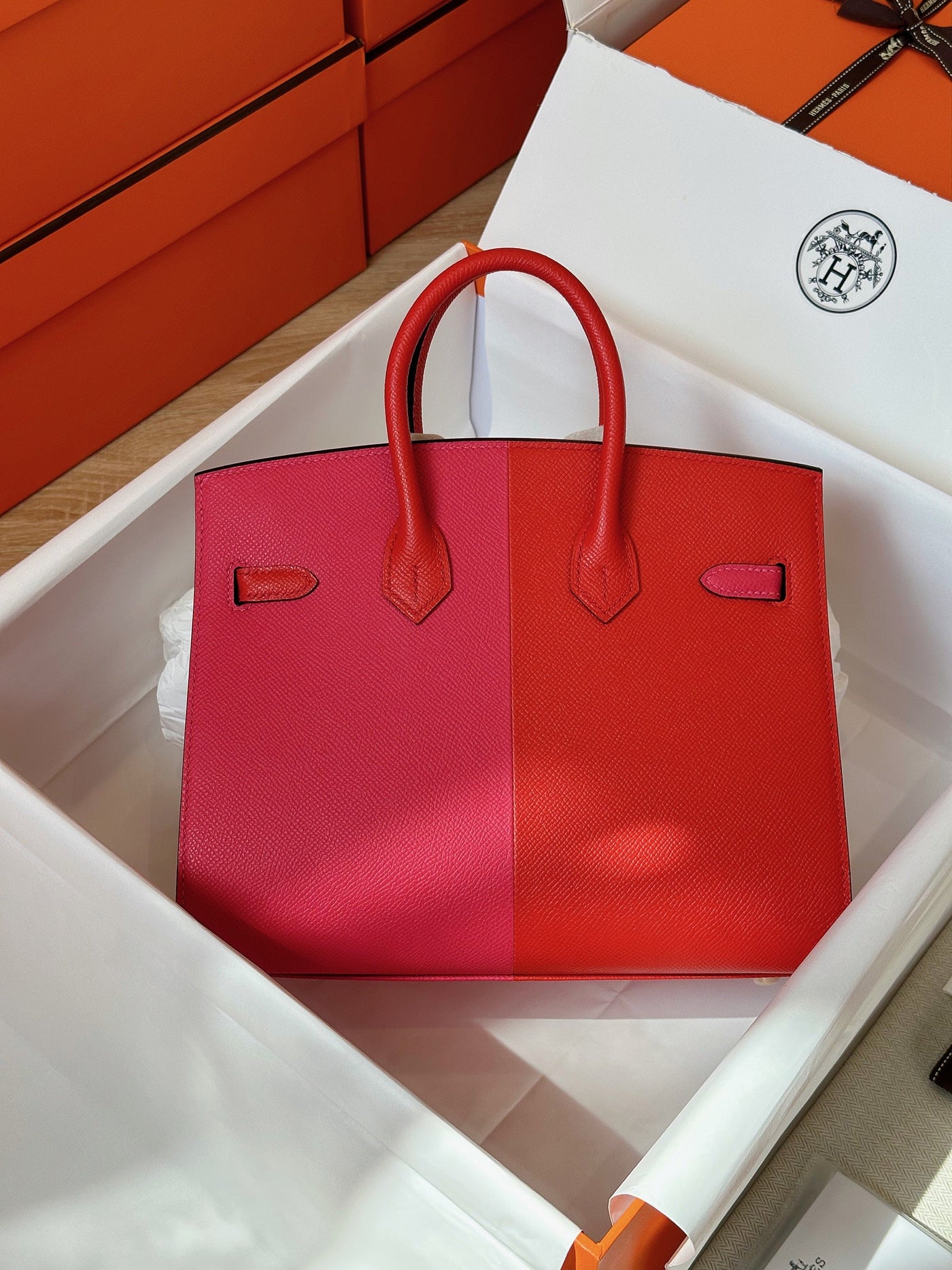 Herm*s birkin epsom mix pink red handbags lock gold 25cm - image 2