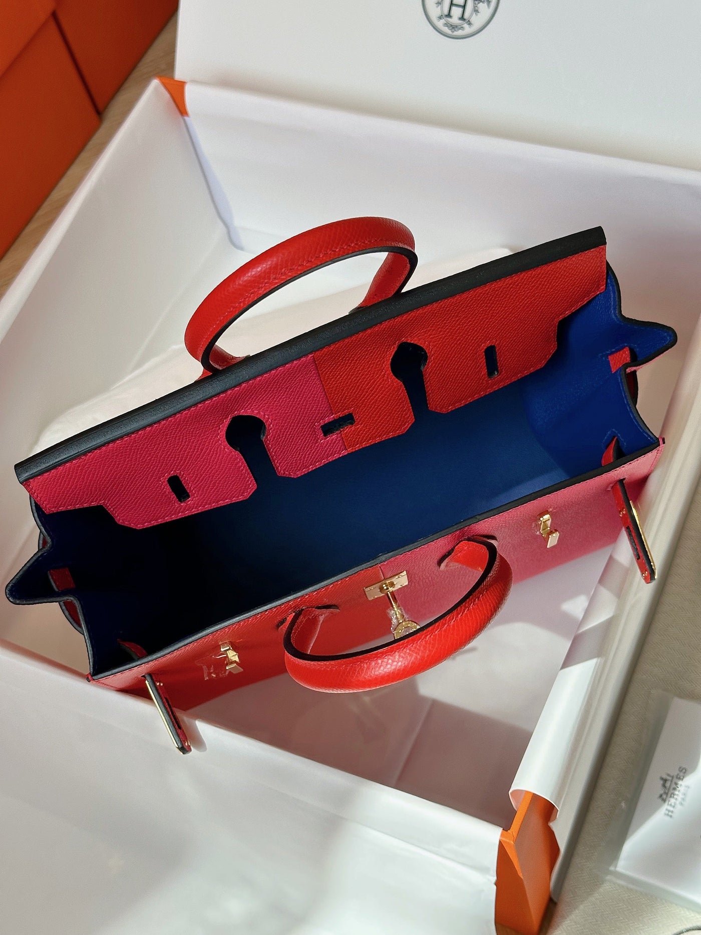 Herm*s birkin epsom mix pink red handbags lock gold 25cm - image 3