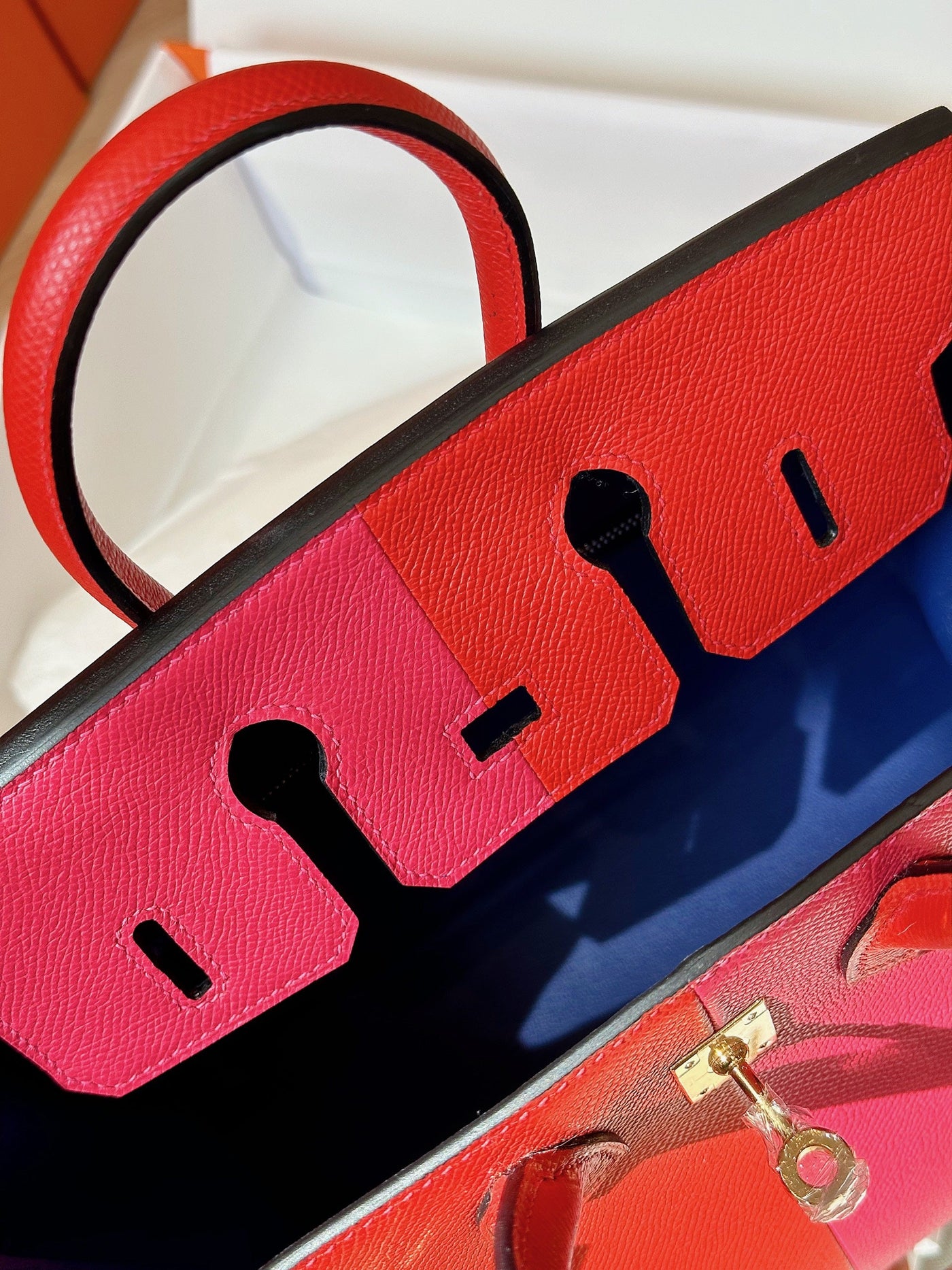 Herm*s birkin epsom mix pink red handbags lock gold 25cm - image 4