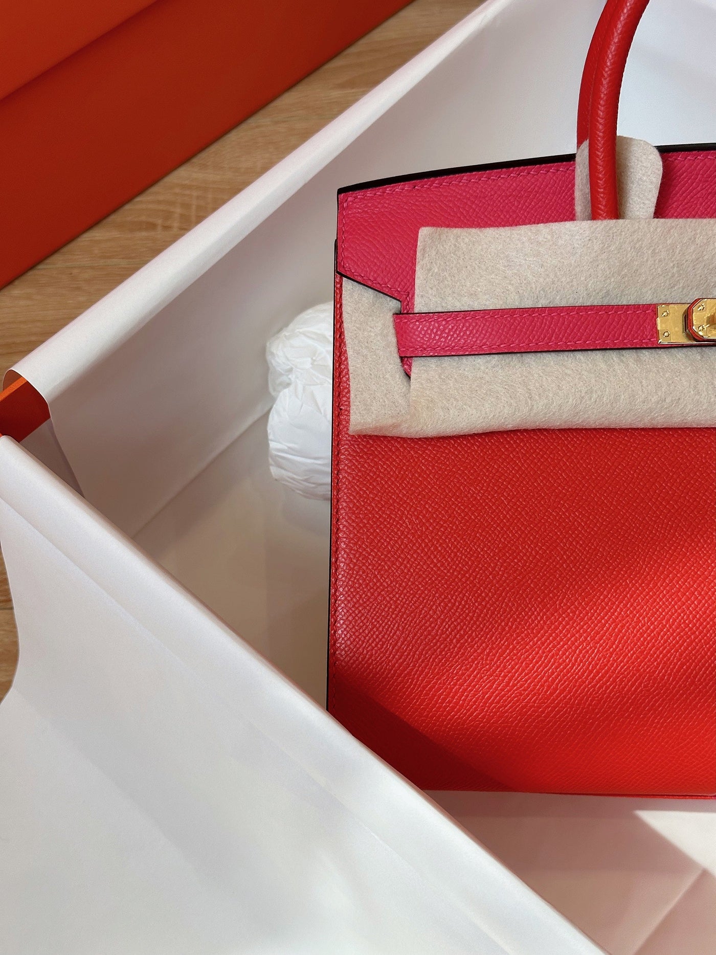 Herm*s birkin epsom mix pink red handbags lock gold 25cm - image 5