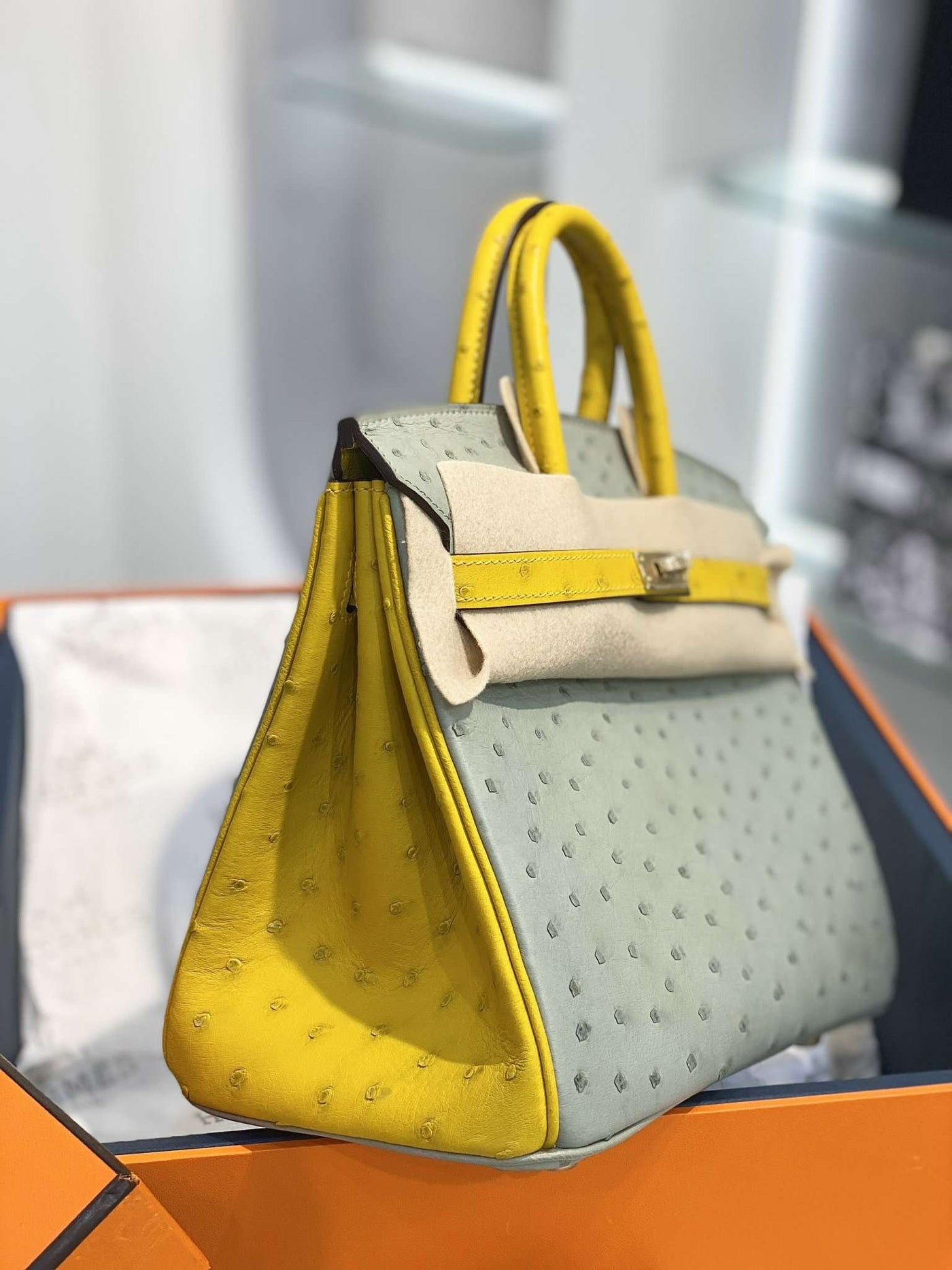 Herm*s birkin ostrich leather like auth 1:1 handbags lock pattern 25cm - image 5