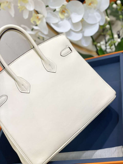 Herm*s birkin white smooth leather handbags hand sewing 25cm - image 2