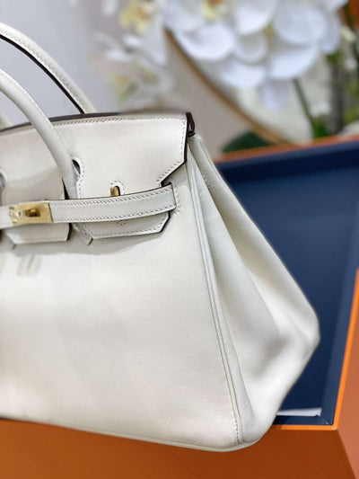 Herm*s birkin white smooth leather handbags hand sewing 25cm - image 3