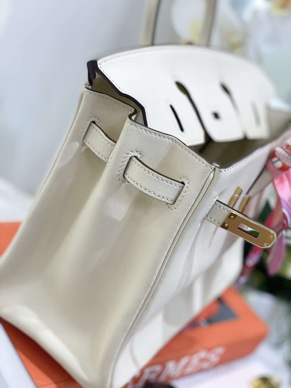 Herm*s birkin white smooth leather handbags hand sewing 25cm - image 6
