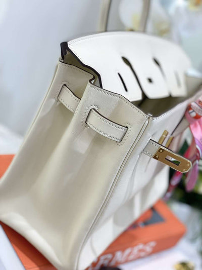 Herm*s birkin white smooth leather handbags hand sewing 25cm - image 6