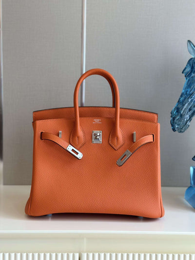 Herm*s birkin phw da togo with lock silver handbags orange 25cm - image 5