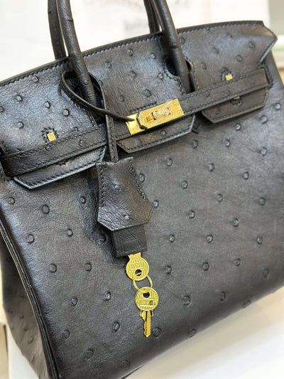 Herm*s birkin ostrich leather handbags black lock gold 25cm - image 5