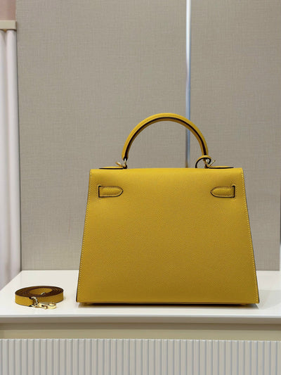 Herm*s kelly replica 1:1 lock gold woman’s yellow handbags 28cm - image 3