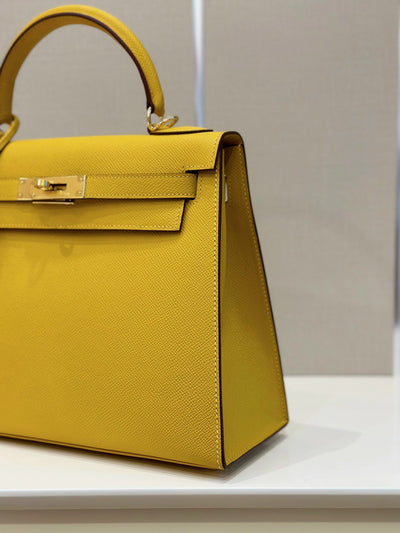 Herm*s kelly replica 1:1 lock gold woman’s yellow handbags 28cm - image 4