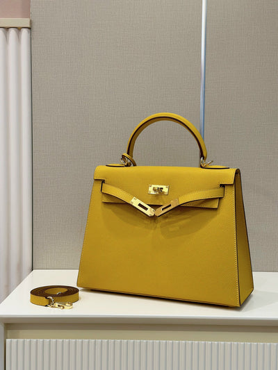 Herm*s kelly replica 1:1 lock gold woman’s yellow handbags 28cm - image 5