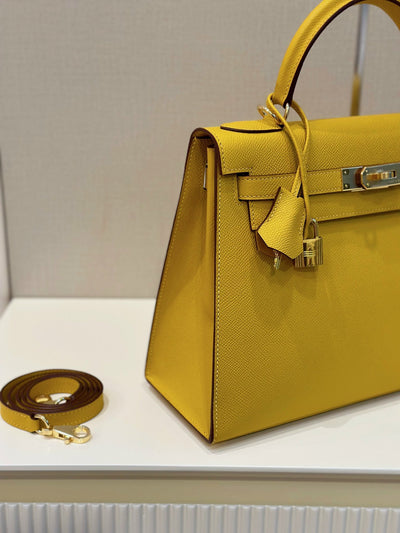 Herm*s kelly replica 1:1 lock gold woman’s yellow handbags 28cm - image 7