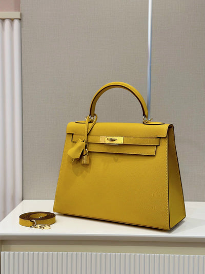 Herm*s kelly replica 1:1 lock gold woman’s yellow handbags 28cm - image 8