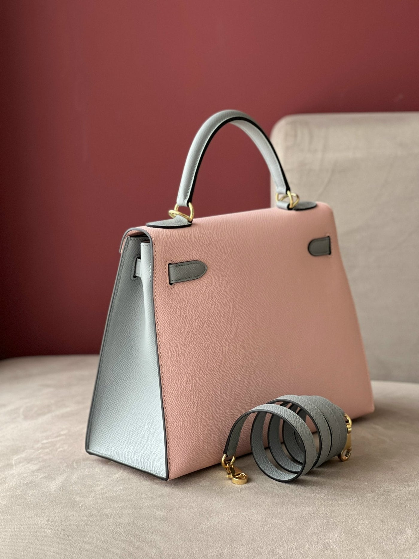 Herm*s kelly replica 1:1 mix grey pink handbags woman’s 28cm - image 2