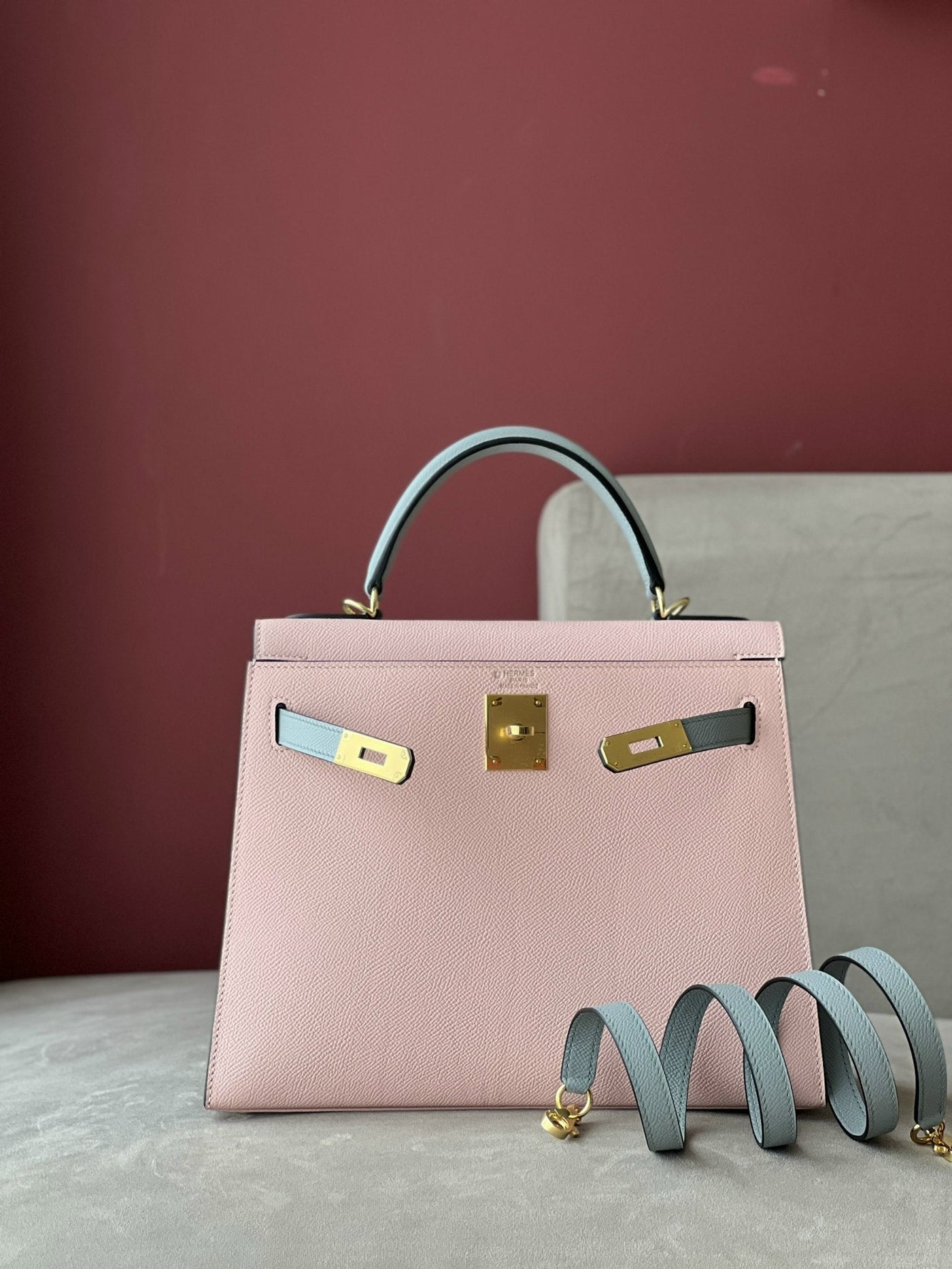 Herm*s kelly replica 1:1 mix grey pink handbags woman’s 28cm - image 3