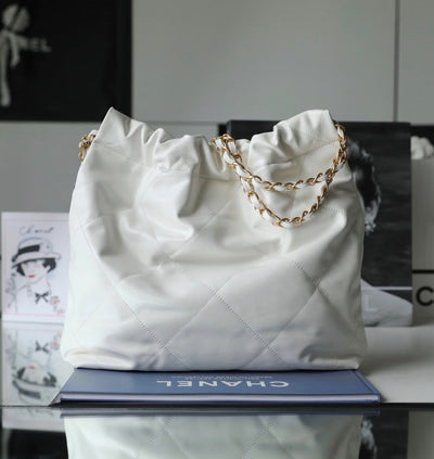 Chan*l 11 handbag 22 shopping woman’s white smooth leather 35cm - image 5