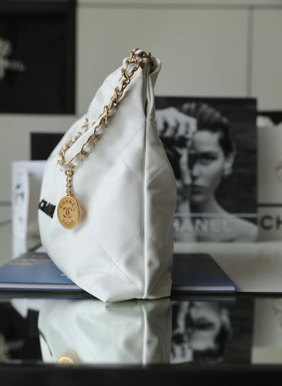 Chan*l 11 handbag 22 shopping woman’s white smooth leather 35cm - image 7