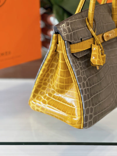 Herm*s birkin crocodile mix grey with handle yellow handbags 30cm - image 5