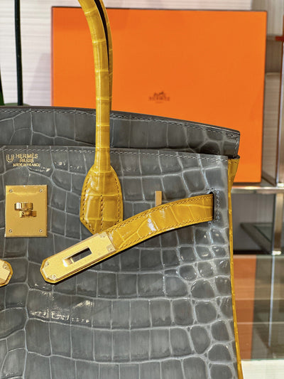 Herm*s birkin crocodile mix grey with handle yellow handbags 30cm - image 6