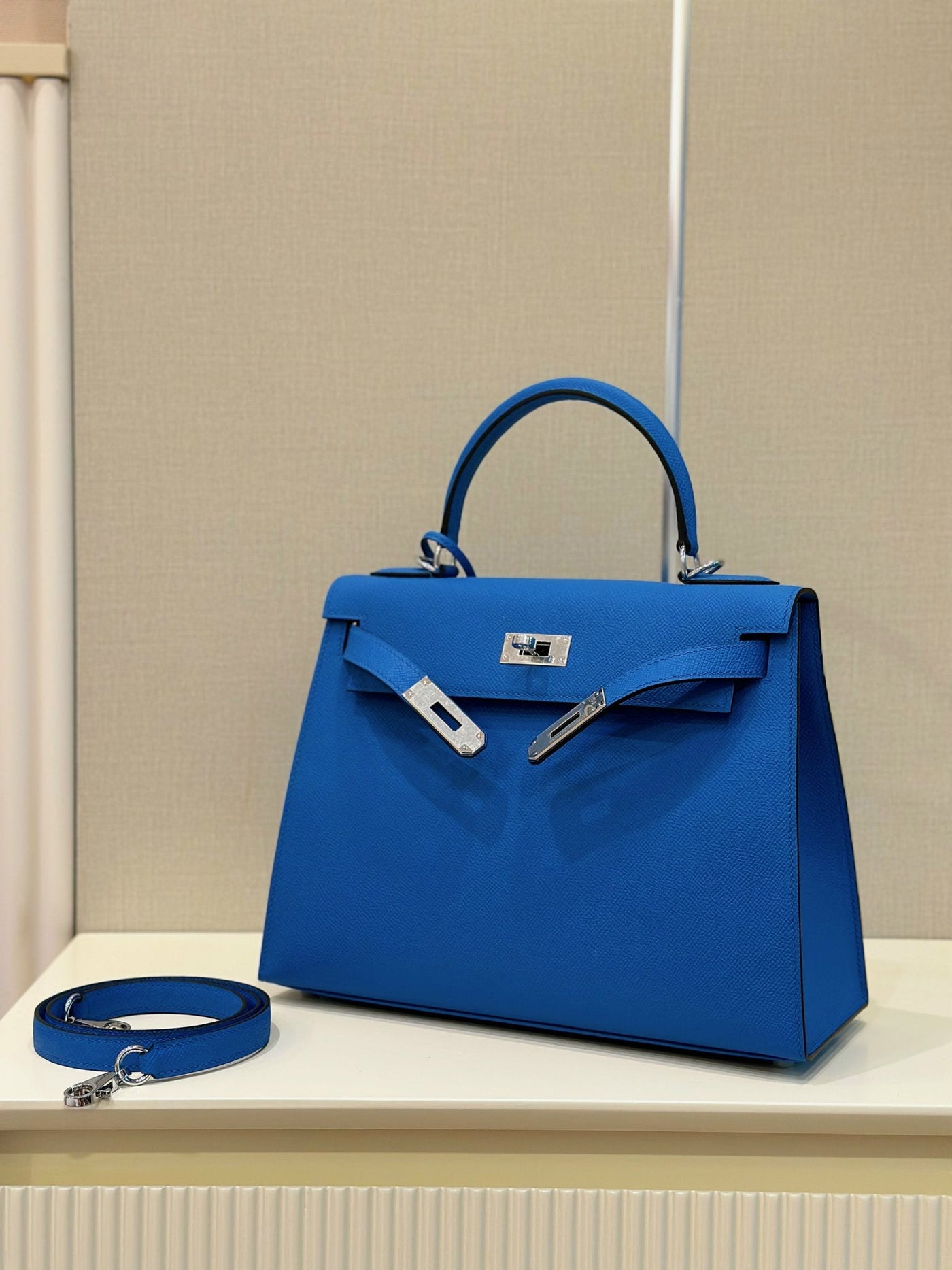 Herm*s kelly da epsom like auth blue handle lock pattern handbags 28cm - image 4