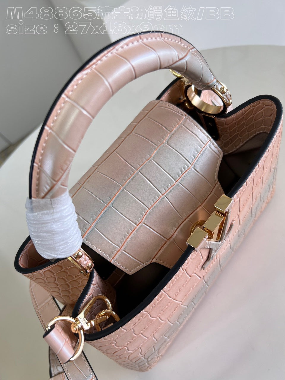 Lou*s Vuitt*n lv capucines bb like auth crocodile leather pink handbags 27cm - image 5
