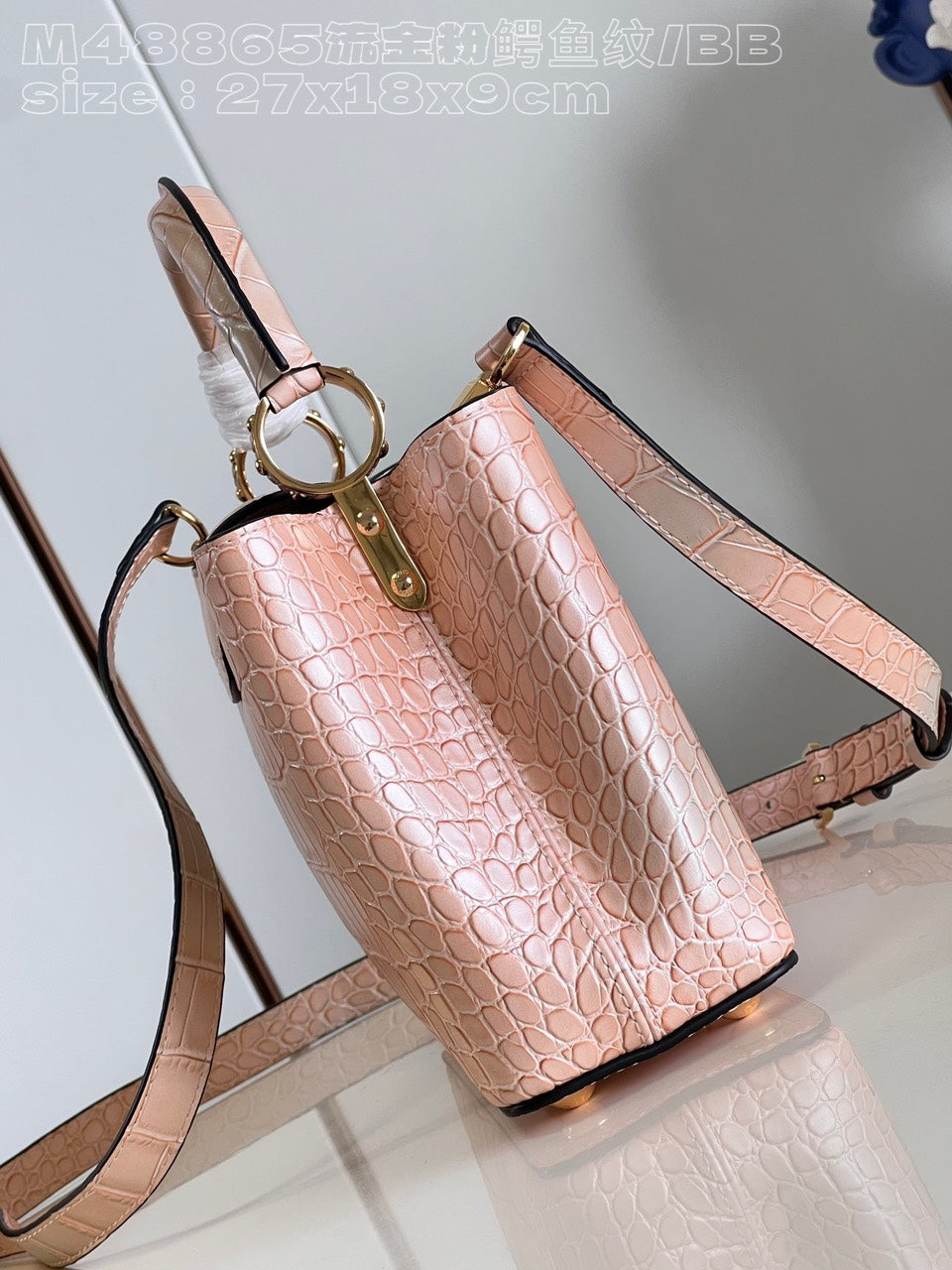 Lou*s Vuitt*n lv capucines bb like auth crocodile leather pink handbags 27cm - image 9