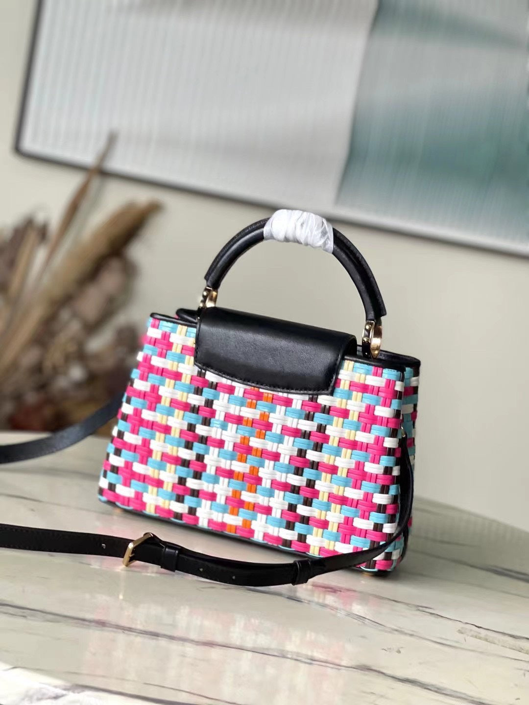 Lou*s Vuitt*n lv capucines plaid pattern handbags 27x18x9cm - image 5