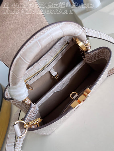 Lou*s Vuitt*n lv capucines crocodile leather handbag with gold buckle 31cm - image 8