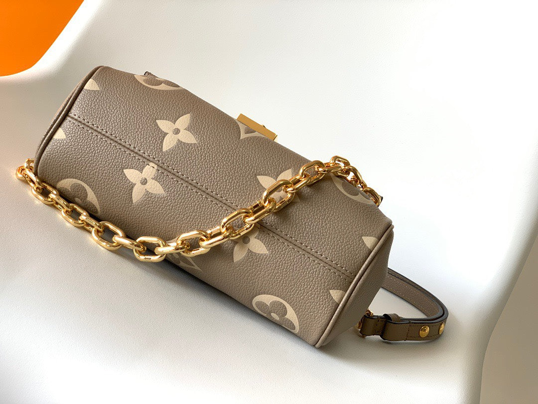 Lou*s Vuitt*n lv favorite brown like auth handbags lock gold 24x14cm - image 5