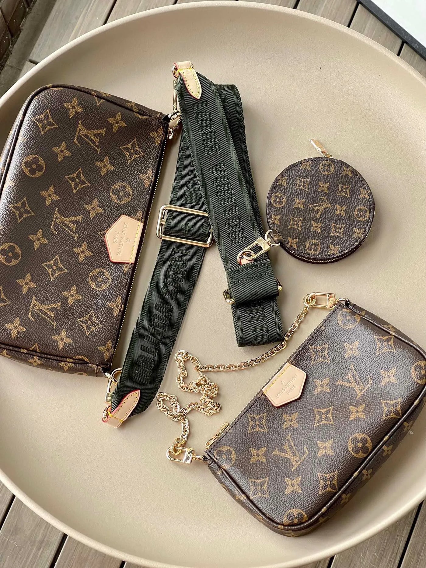 Lou*s Vuitt*n lv multi pochette handle fabric green handbags monogram 24x16x6cm - image 8